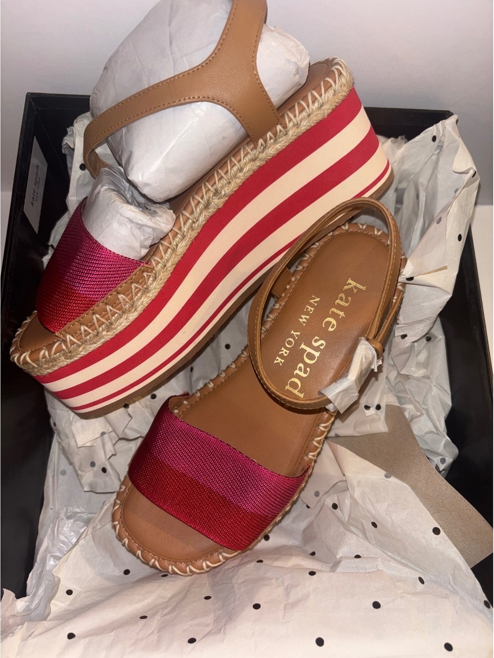Kate Spade Picnic Platform Sandals Festive Pink Stripe Espadrille Size 5 NIB